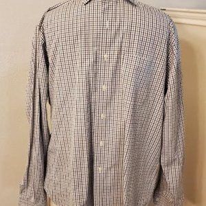 BROOKS BROTHERS TAN CHECKERED BUTTON-UP LONG SLEEVE DRESS SHIRT